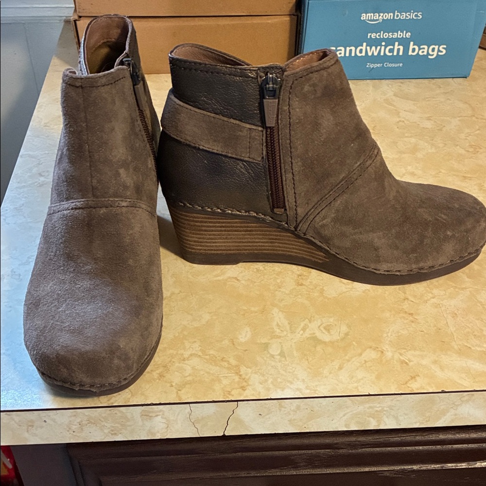Dansko Taupe Suede Ankle Booties